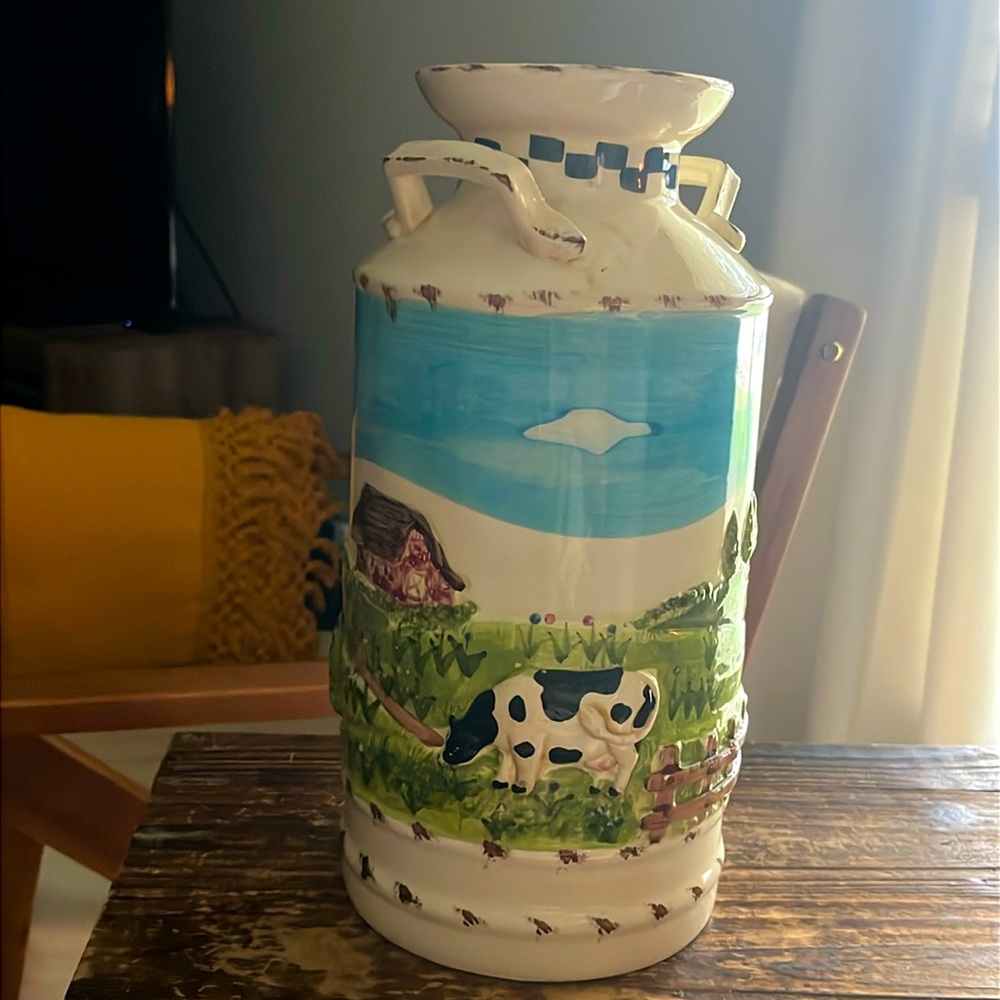 🐂🚜VTG WCL Pottery Ceramic Milk Jug 12” Tall Vase Country Farm Embossed Cow🚜🐄